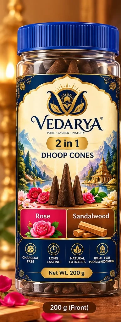 VEDARYA Dhoop Cones · 2 in 1 front packaging